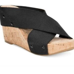 Lucky Brand Miller II Black and Cork Wedge‎ Sandals